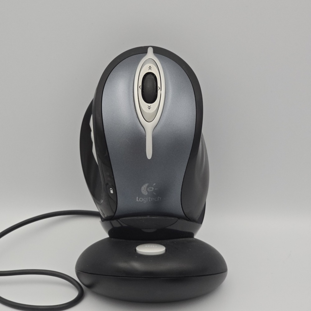 Logitech MX Laser M-RAG97 Black & Gray Wireless Mouse w/ Dock Charger &A‎ dapter